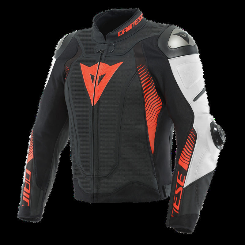 Dainese Super Speed 4 leather Jacket Perforated Matte Black/White/Fluorescent Red Size - 58 201533871-23A-58