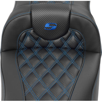 SADDLEMEN Roadsofa™ Extended Reach Seat - without Backrest - Lattice Stitch - Blue Stitch - FLTR/FLHX '23-'24 823-07-20701
