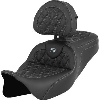 SADDLEMEN Roadsofa™ Seat - with Backrest - Silver Stitch - FL '08-'23 A808-07R-182SIL