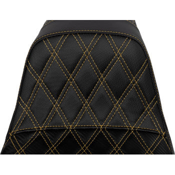 SADDLEMEN Pro Series SDC Performance Seat - Carbon Fiber/Lumbar Gripper - Gold Stitch - Dyna '06-'17 SC80604GOL