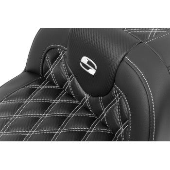 SADDLEMEN RoadSofa™ Seat - without Backrest - Carbon Fiber - Lattice Stitch - White Stitch - FLTR/FLHX '23-'24 823-07-20606
