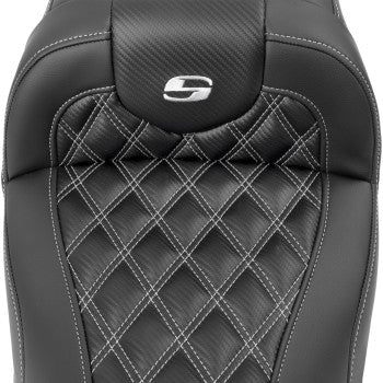 SADDLEMEN RoadSofa™ Seat - without Backrest - Carbon Fiber - Lattice Stitch - Silver Stitch - FL/FX '23-'24 823-07-20605
