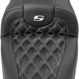SADDLEMEN RoadSofa™ Seat - without Backrest - Carbon Fiber - Lattice Stitch - Silver Stitch - FL/FX '23-'24 823-07-20605