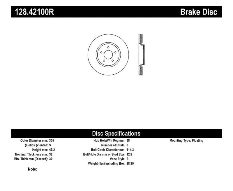 StopTech Nissan 370z / Infiniti G37 SportStop Drilled Front Right Rotor 128.42100R