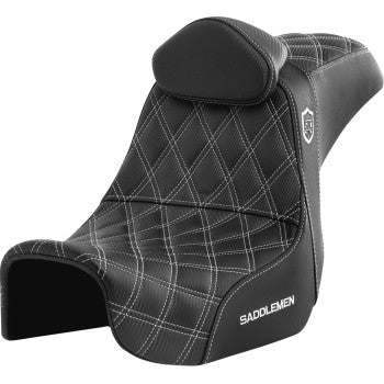 SADDLEMEN Pro Series SDC Performance Seat - with Backrest - White Stitch - Dyna '06-'17 SC80604WHIRT