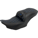 SADDLEMEN RoadSofa™ Seat - with Backrest - Carbon Fiber - Lattice Stitch - Blue Stitch - FLTR/FLHX '23-'24 823-07-206B1