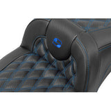 SADDLEMEN Roadsofa™ Extended Reach Seat - without Backrest - Lattice Stitch - Blue Stitch - FLTR/FLHX '23-'24 823-07-20701