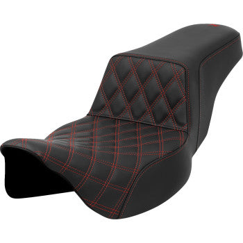 SADDLEMEN Step-Up Seat - Front Lattice Stitch - Red Stitch - Extended Reach - FLH/FLT '08-'23 A808-07E-172RED