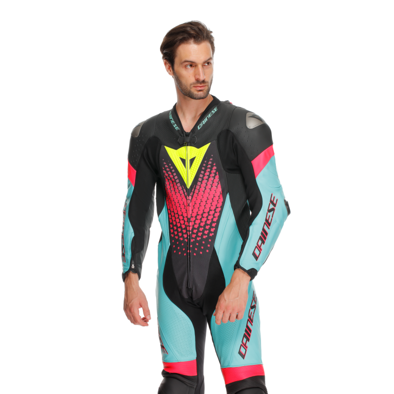 DAI Laguna Seca 6 1PC Leather Suit Perforated Black/Water/Fuxia Size - 60