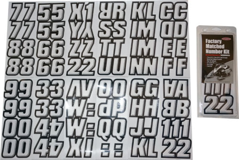 Hardline Snowmobile Lettering Registration Kit 2 in. - 500 Silver/Black SIBLK500