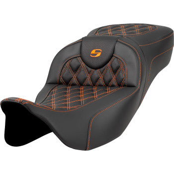 SADDLEMEN Extended Reach Roadsofa™ Seat - Lattice Stitch - Orange Stitch - without Backrest - FL '08-'23 A808-07B-184ORA