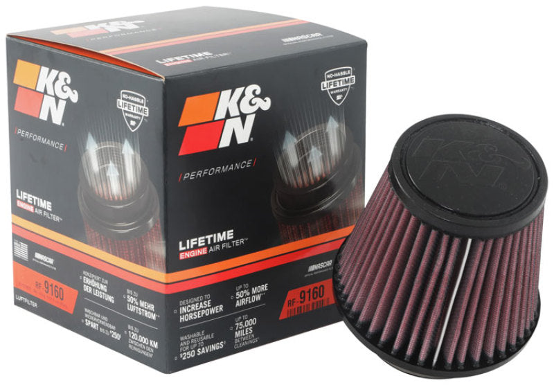 K&N Universal Clamp-On Air Filter 3-1/8in FLG / 4-15/16in B / 3-1/2in T / 4-3/8in H RF-9160