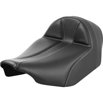 SADDLEMEN Dominator Solo Seat - Carbon Fiber w/ Silver Stitch - Extended Reach - FLT/FLH '23-'24 823-07E-0042