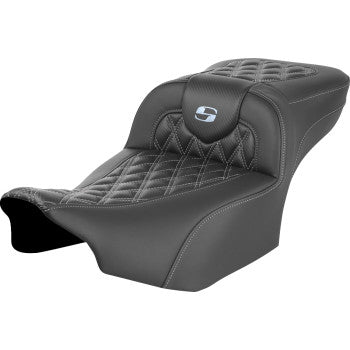 SADDLEMEN Roadsofa™ Extended Reach Seat - without Backrest - Lattice Stitch - Silver Stitch - FL/FX '23-'24 823-07-20705