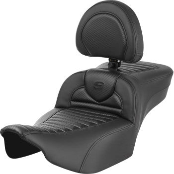 SADDLEMEN Roadsofa™ Extended Reach Seat - with Backrest - Tuck-n-Roll - Carbon Fiber - FLTR/FLHX '23-'24 823-07-205B0