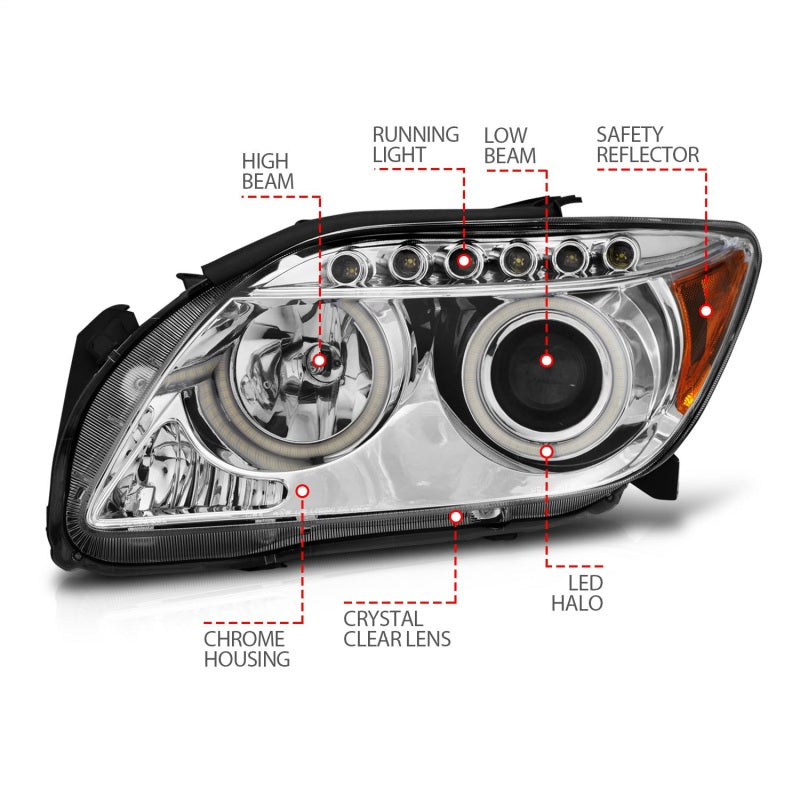 ANZO 2005-2010 Scion Tc Projector Headlights w/ Halo Chrome (CCFL) 121120