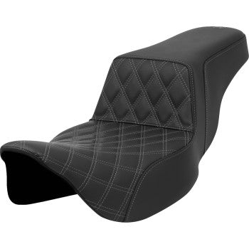 SADDLEMEN Step-Up Seat - Front Lattice Stitch - Gray Stitch - Extended Reach - FLH/FLT '08-'23 A808-07E-172GRE