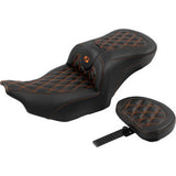 SADDLEMEN RoadSofa™ Seat - with Backrest - Carbon Fiber - Lattice Stitch - Orange Stitch - FLTR/FLHX '23-'24 823-07-206B3
