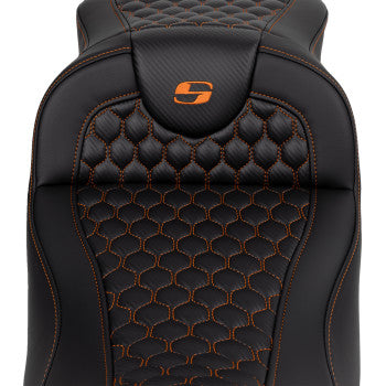 SADDLEMEN RoadSofa™ Seat - Honeycomb - Orange Stitch - Extended Reach - without Backrest - FLH/FLT '08-'23 A808-07B-190ORA