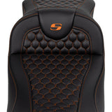 SADDLEMEN RoadSofa™ Seat - Honeycomb - Orange Stitch - Extended Reach - without Backrest - FLH/FLT '08-'23 A808-07B-190ORA