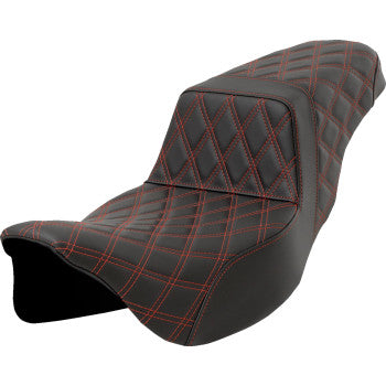 SADDLEMEN Step-Up Seat - Lattice Stitch - Red Stitch - Extended Reach - FLH/FLT '08-'23 A808-07E-175RED