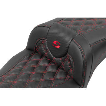 SADDLEMEN Roadsofa™ Extended Reach Seat - without Backrest - Lattice Stitch - Red Stitch - FLTR/FLHX '23-'24 823-07-20704