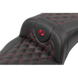 SADDLEMEN Roadsofa™ Extended Reach Seat - without Backrest - Lattice Stitch - Red Stitch - FLTR/FLHX '23-'24 823-07-20704