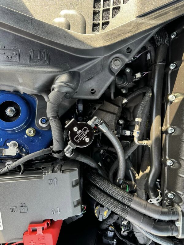 J&L 2024 Ford Mustang GT w/ Whipple Supercharger Oil Separator 3.0 PCV Side - Black Anodized 3092P-B