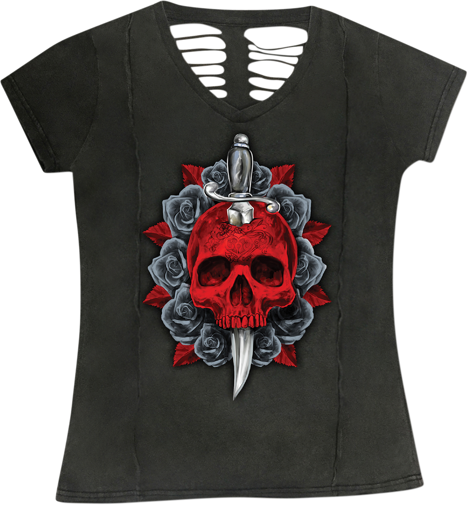 LETHAL THREAT Damen T-Shirt mit Dolch-Totenkopf, Grau, Größe S, LA20707S 