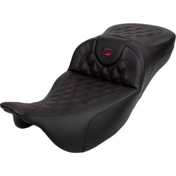 SADDLEMEN Roadsofa™ Extended Reach Seat - Lattice Stitch - Wine Berry Stitch - with Backrest - FL '08-'23 A808-07R-184BUR