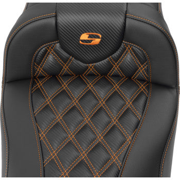 SADDLEMEN Roadsofa™ Extended Reach Seat - without Backrest - Lattice Stitch - Orange Stitch - FL/FX '23-'24 823-07-20703