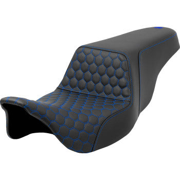 SADDLEMEN Step-Up Seat - Honeycomb - Blue Stitching - FL '08-'23 A808-07B-177BLU