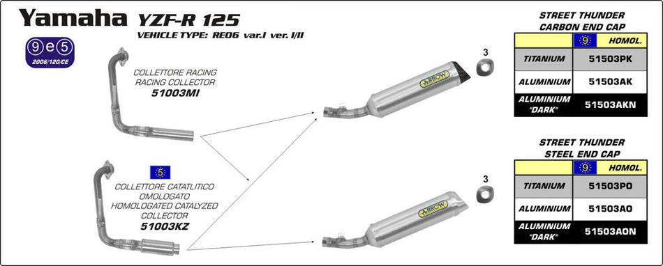 Arrow Yamaha Yzf-R 125 08-13 Stainless Steel Collector For Arrow Silencers 51003mi