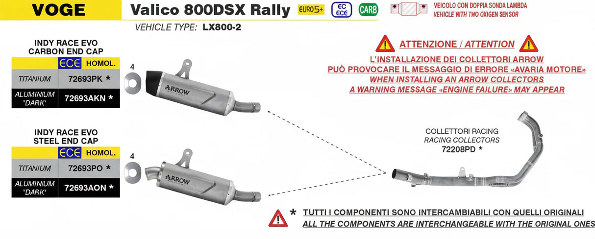 VOGE VALICO 800DSX RALLY E5+ 2025 STAINLESS STEEL COLLECTORS - 72208pd
