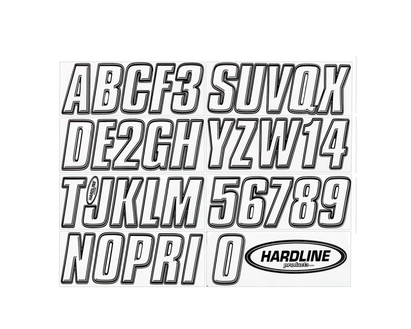 Hardline Boat Lettering Registration Kit 3 in. - 800 White/Black WHBLK800