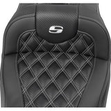 SADDLEMEN RoadSofa™ Seat - with Backrest - Carbon Fiber - Lattice Stitch - Silver Stitch - FLTR/FLHX '23-'24 823-07-206B5
