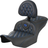 SADDLEMEN RoadSofa™ Seat - with Backrest - Carbon Fiber - Lattice Stitch - Blue Stitch - FLTR/FLHX '23-'24 823-07-206B1