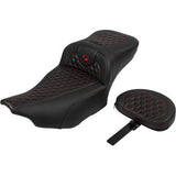 SADDLEMEN Roadsofa™ Extended Reach Seat - with Backrest - Honeycomb - Red Stitch - FLTR/FLHX '23-'24 823-07-190B4