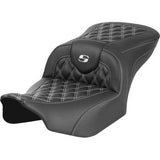 SADDLEMEN RoadSofa™ Seat - without Backrest - Carbon Fiber - Lattice Stitch - White Stitch - FLTR/FLHX '23-'24 823-07-20606