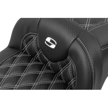 SADDLEMEN Roadsofa™ Extended Reach Seat - without Backrest - Lattice Stitch - White Stitch - FLTR/FLHX '23-'24 823-07-20706