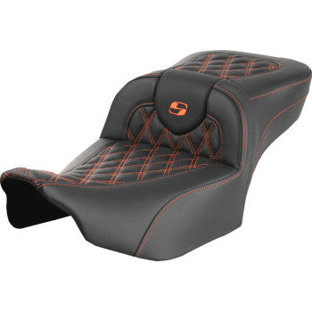 SADDLEMEN Roadsofa™ Extended Reach Seat - without Backrest - Lattice - Orange Stitch - FLTR/FLHX '23-'24 823-07-18403