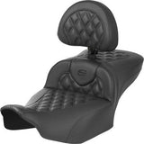 SADDLEMEN Roadsofa™ Extended Reach Seat - with Backrest - Carbon Fiber - Lattice Stitch - FLTR/FLHX '23-'24 823-07-207B0