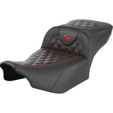 SADDLEMEN Roadsofa™ Extended Reach Seat - without Backrest - Lattice Stitch - Red Stitch - FLTR/FLHX '23-'24 823-07-20704