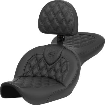 SADDLEMEN Roadsofa™ Seat - with Backrest - Lattice Stitch - FXDWG '96-'23 896-05-182BR