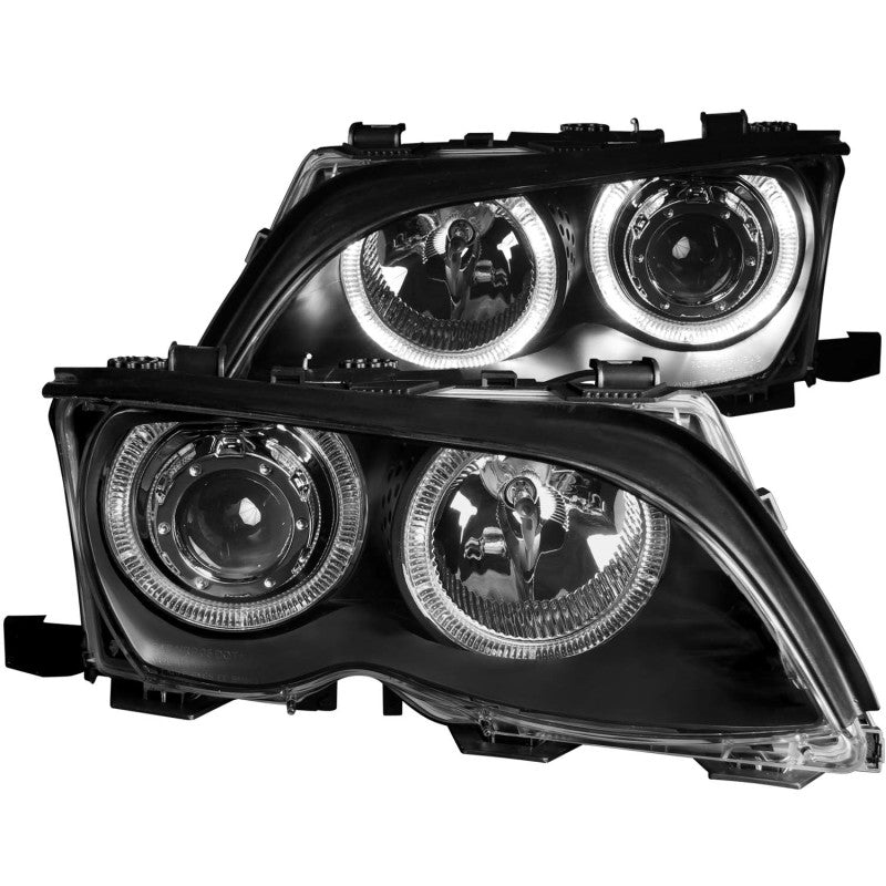 ANZO 2002-2005 BMW 3 Series E46 Projector Headlights w/ Halo Black 121140