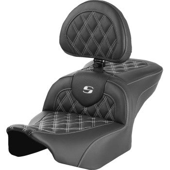 SADDLEMEN RoadSofa™ Seat - with Backrest - Lattice Stitch - White Stitch - FLTR/FLHX '23-'24 823-07-182B6