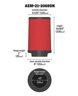 AEM DryFlow Air Filter AIR FILTER KIT 4.5in X 9in DRYFLOW 21-2069DK