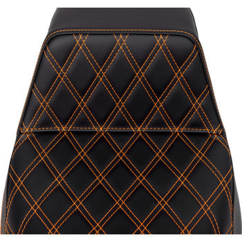 SADDLEMEN Step-Up Seat - Front Lattice Stitch - Orange Stitch - FLH/FLT '08-'23 A808-07B-172ORA