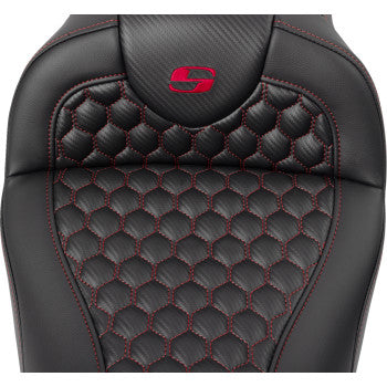 SADDLEMEN RoadSofa™ Seat - Honeycomb - Red Stitch - with Backrest - FLH/FLT '08-'23 A808-07R-189RED