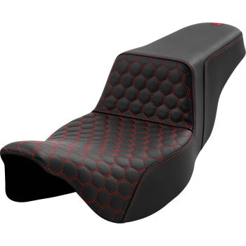 SADDLEMEN Step-Up Seat - Honeycomb - Extended Reach - Red Stitching - FL '08-'23 A808-07B-178RED